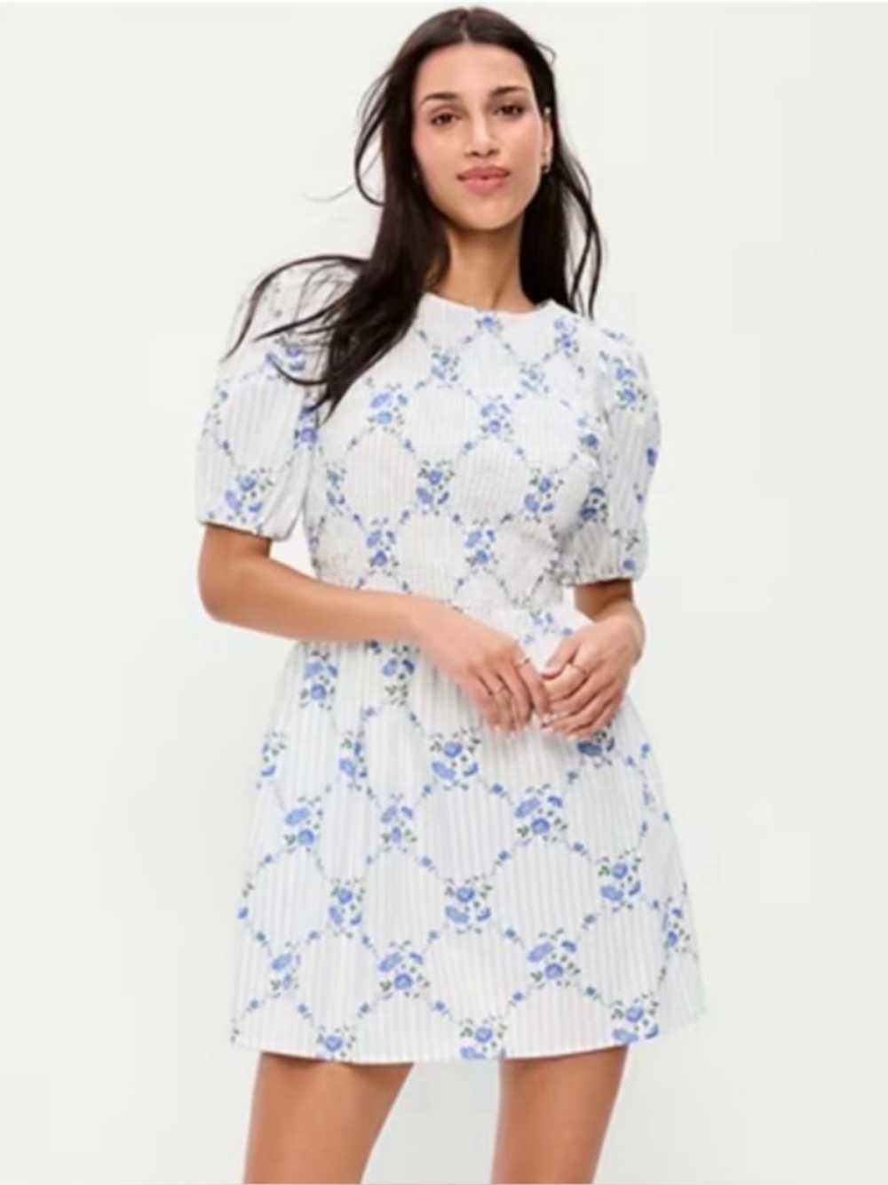 Old Navy White Mini Dress with Blue Floral Print